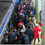 rush hour crowds beijing subway